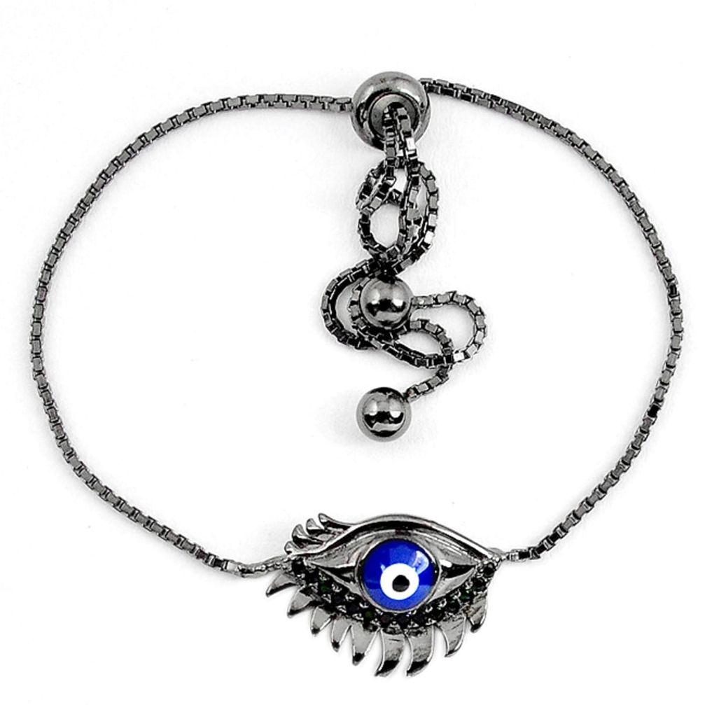 Clearance Sale-925 silver blue evil eye talismans black rhodium adjustable bracelet a58760