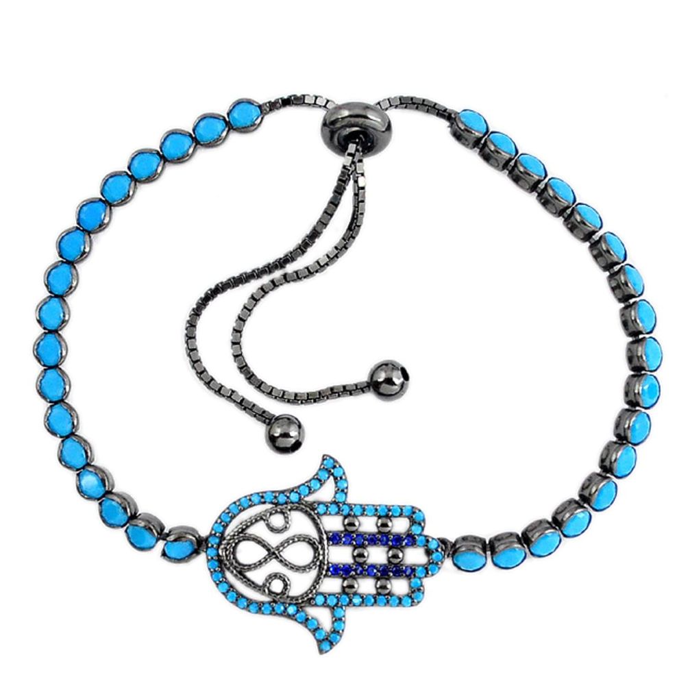 Clearance Sale-Blue sleeping beauty turquoise rhodium 925 silver adjustable bracelet a58781