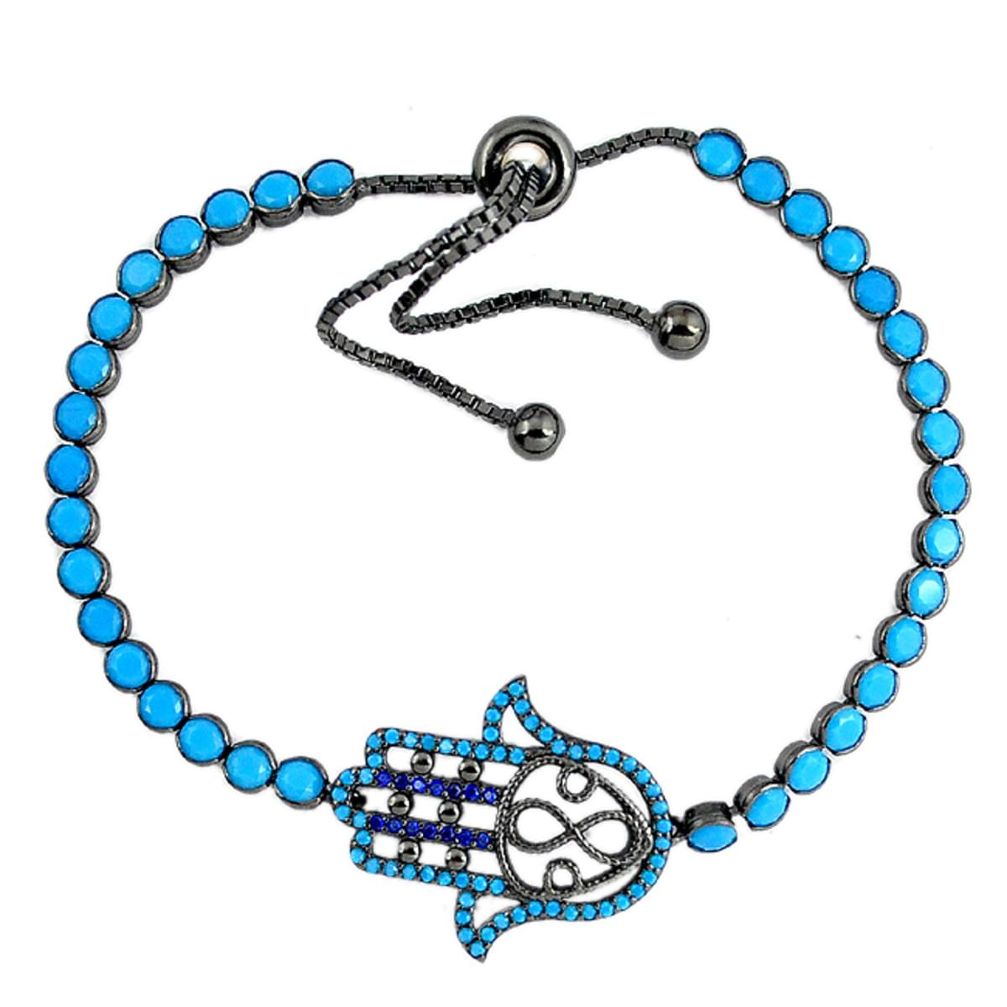 Clearance Sale-Blue sleeping beauty turquoise rhodium 925 silver adjustable bracelet a58782