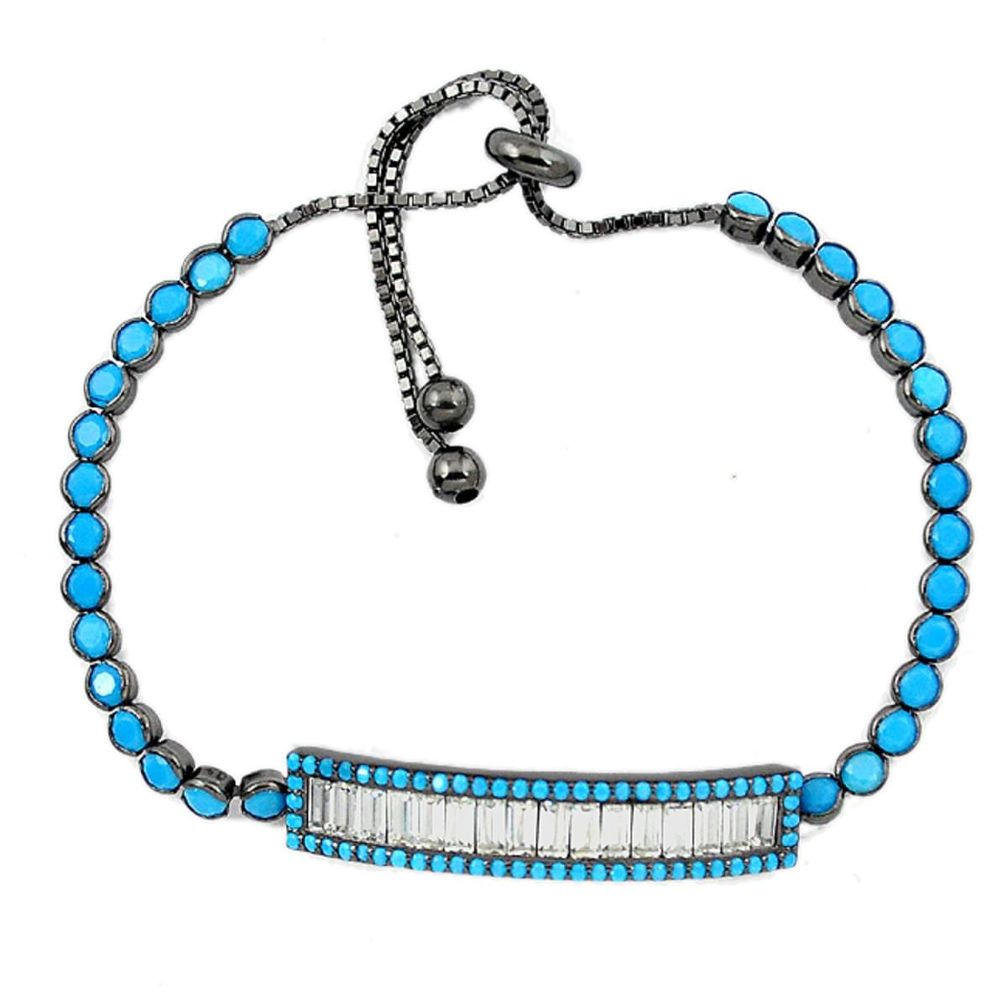Clearance Sale-Blue sleeping beauty turquoise rhodium 925 silver adjustable bracelet a58791