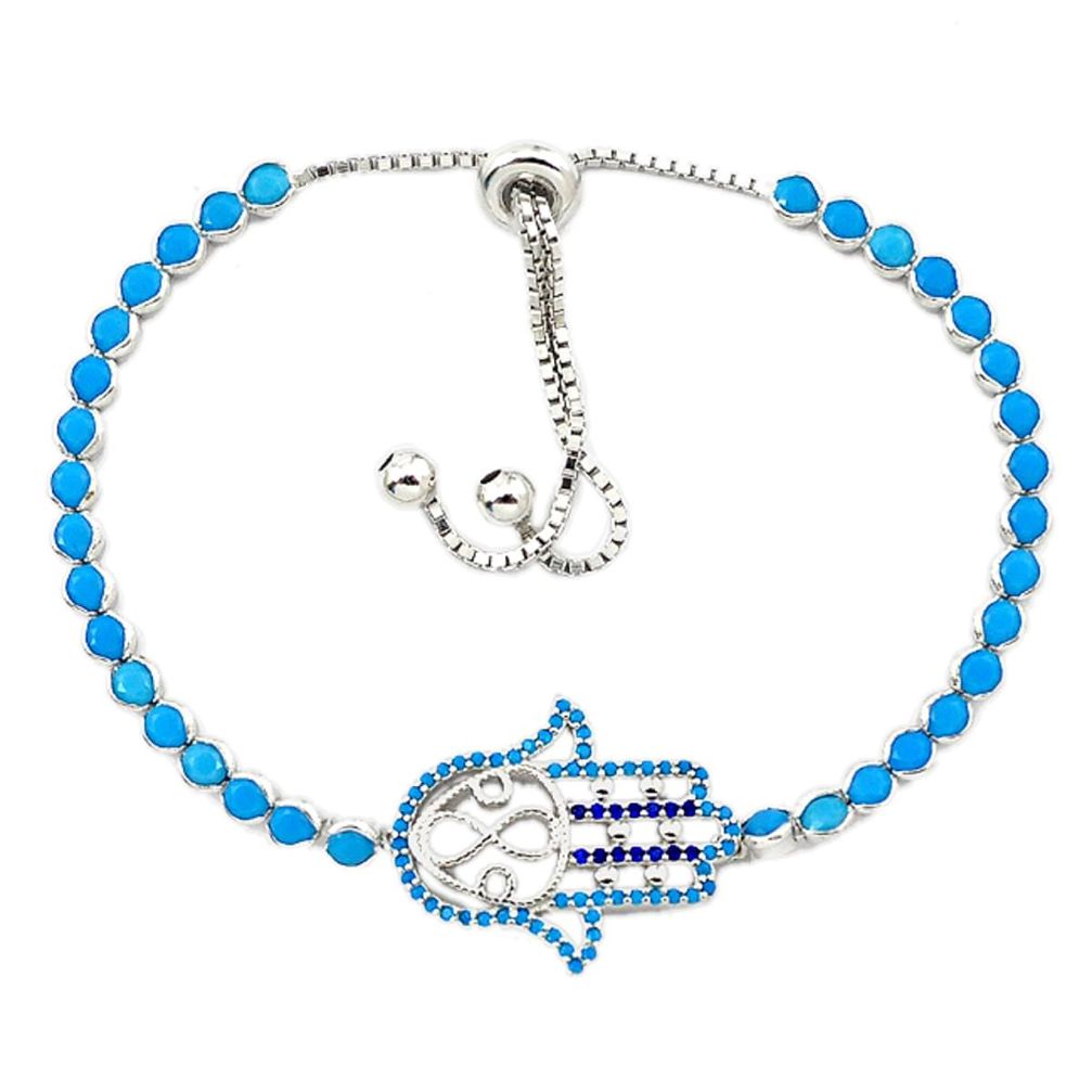 Clearance Sale-Blue sleeping beauty turquoise round 925 silver adjustable bracelet a58795