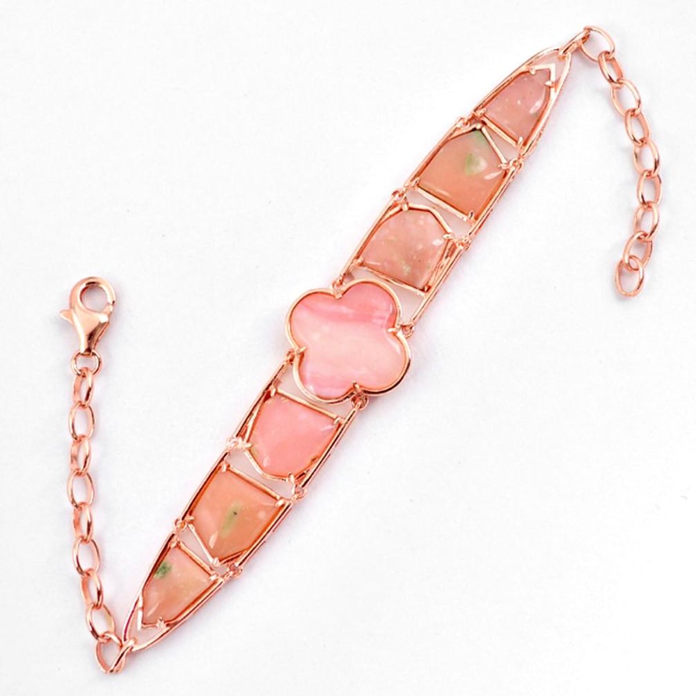 925 sterling silver natural pink opal fancy 14k rose gold bracelet a59344