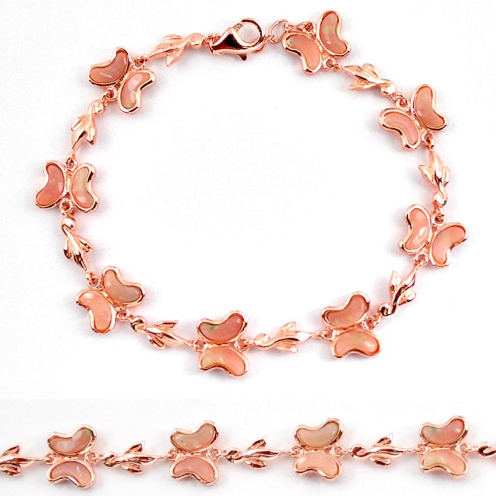 Natural pink opal 925 sterling silver 14k rose gold butterfly bracelet a59352