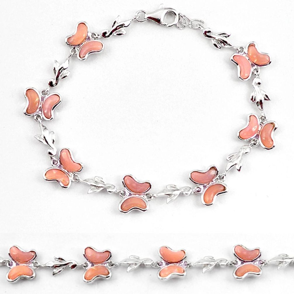 Natural pink opal 925 sterling silver butterfly bracelet jewelry a59357
