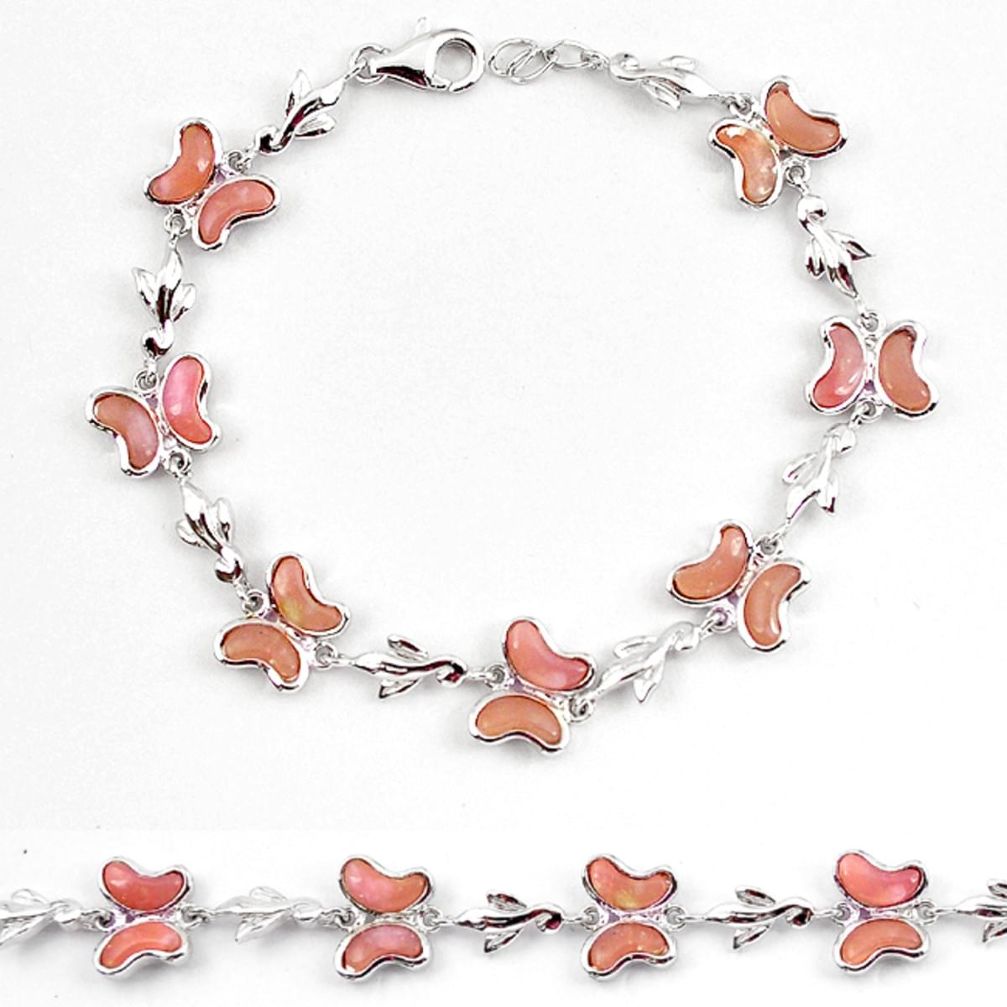 Natural pink opal 925 sterling silver butterfly bracelet jewelry a59358