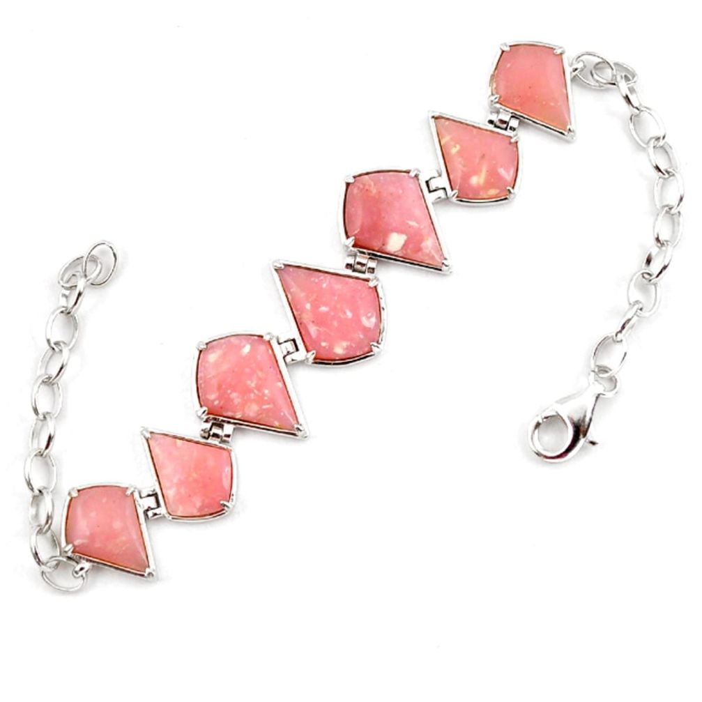 Natural pink opal fancy 925 sterling silver bracelet jewelry a59362