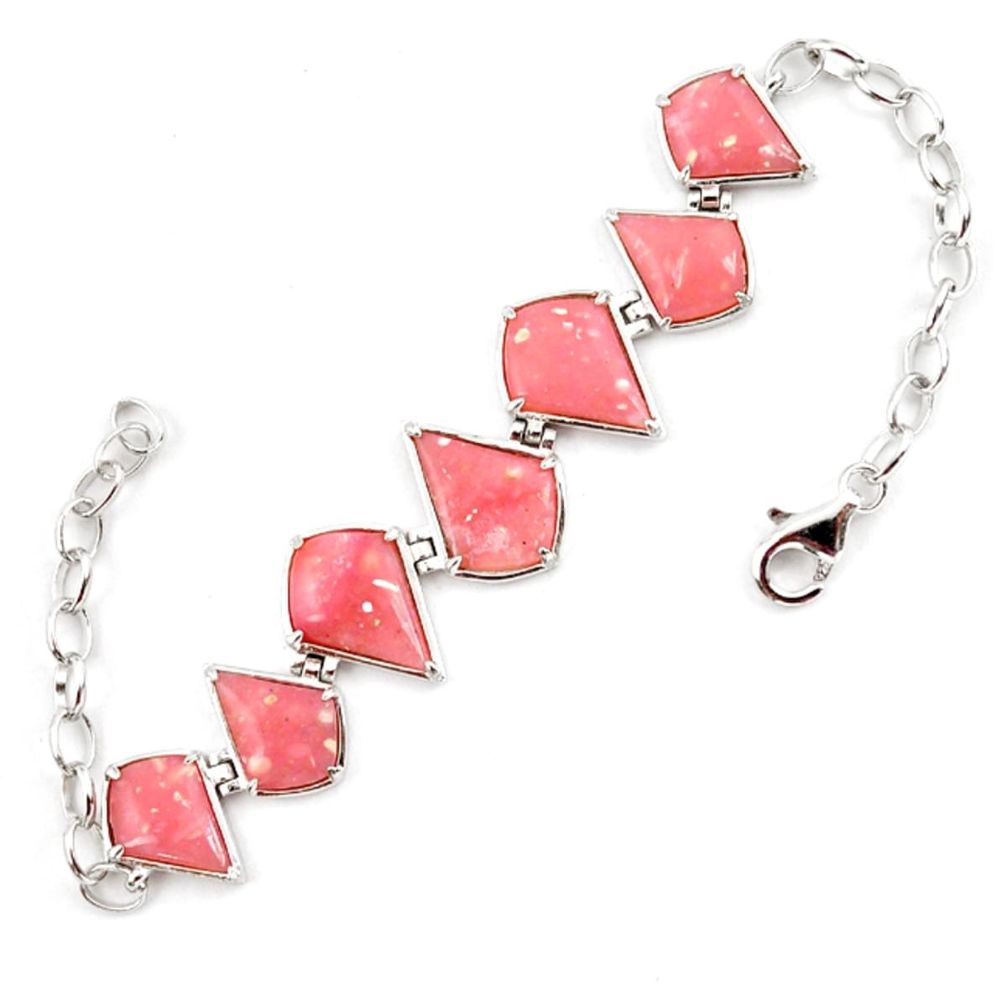 Natural pink opal fancy 925 sterling silver 14k gold bracelet jewelry a59363