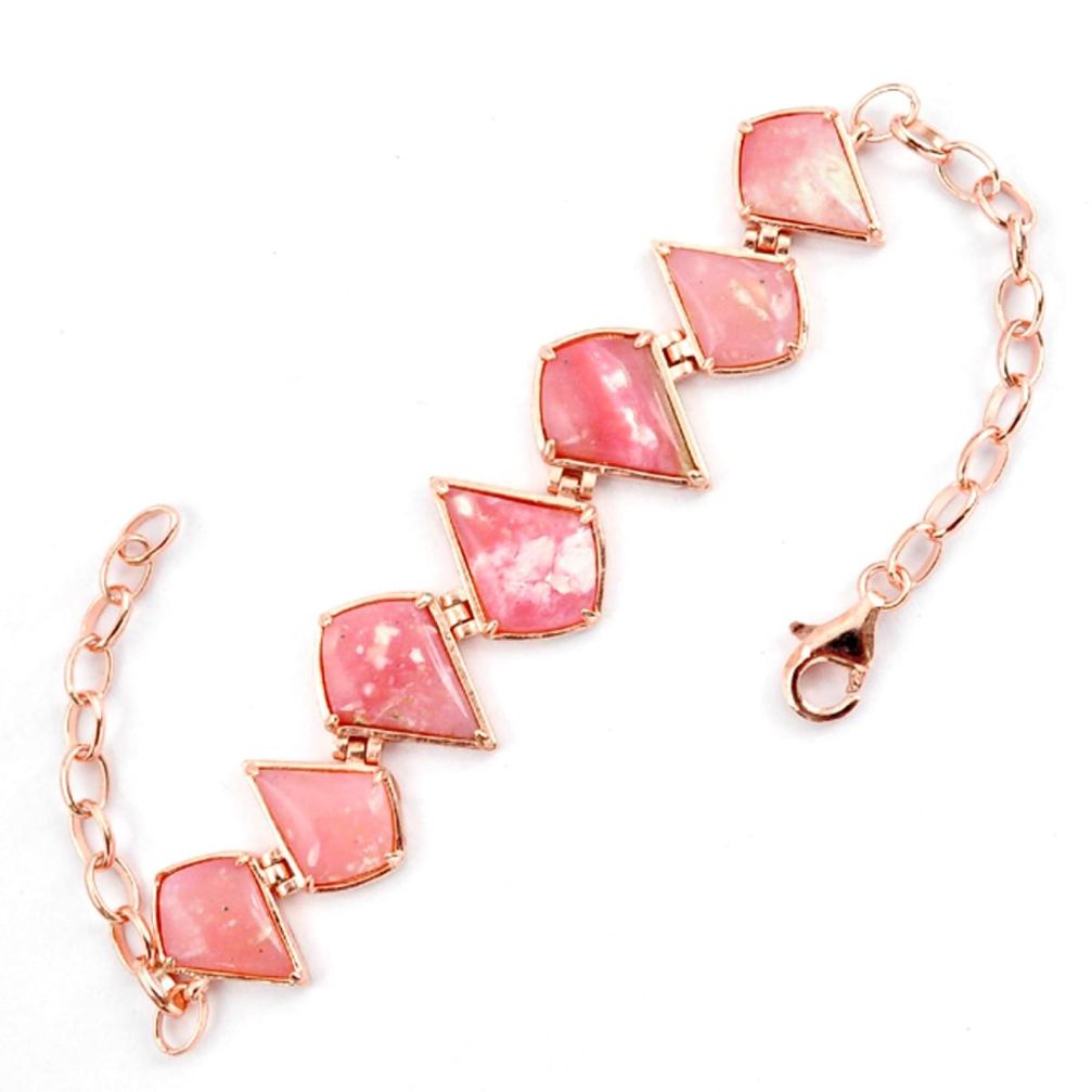 Natural pink opal fancy 925 sterling silver 14k rose gold bracelet a59365