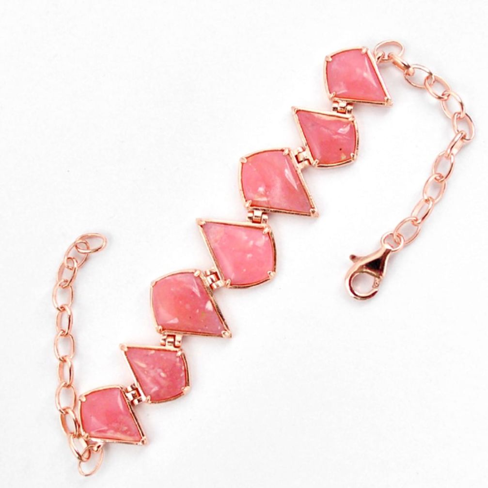 Natural pink opal 925 sterling silver 14k rose gold bracelet a59368