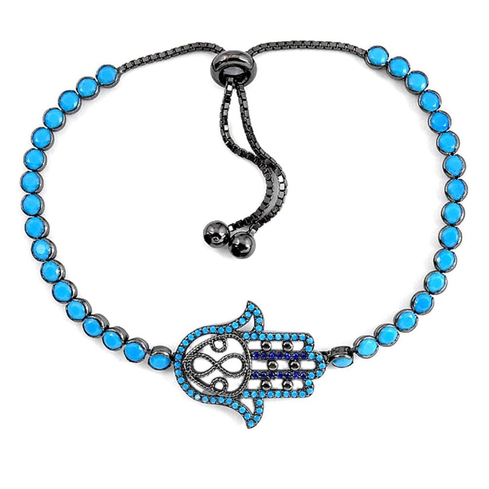 Blue sleeping beauty turquoise rhodium 925 silver adjustable bracelet a60228