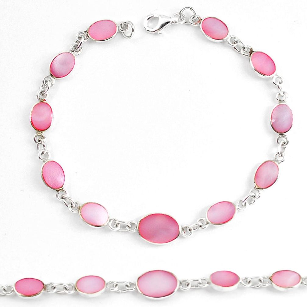 Pink pearl enamel 925 sterling silver tennis bracelet jewelry a60630