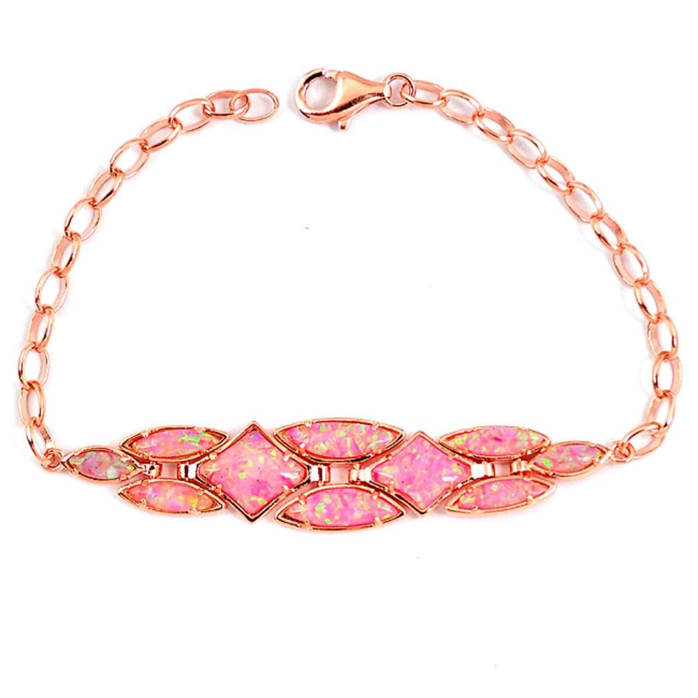 Pink australian opal (lab) 925 sterling silver 14k rose gold bracelet a62007