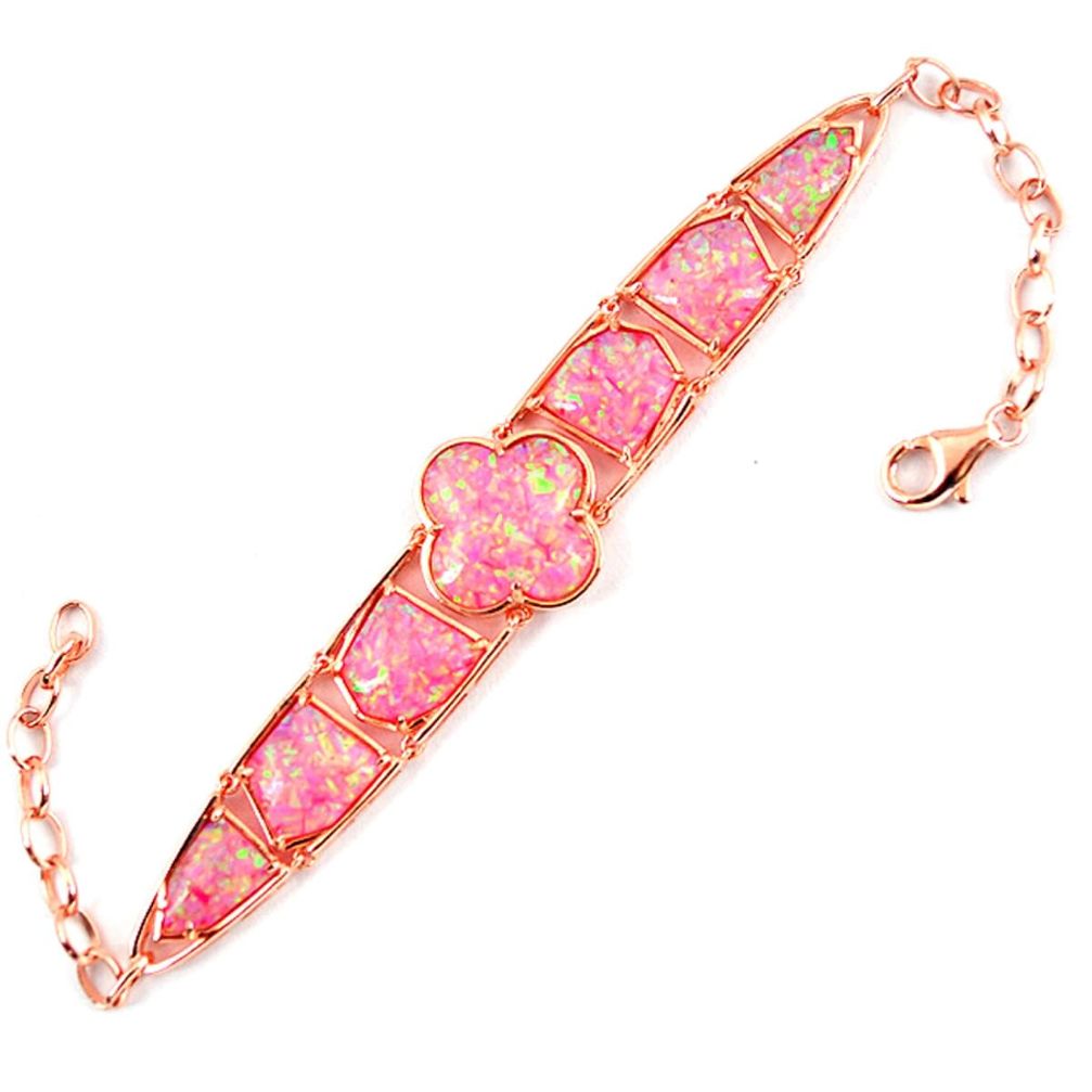 16.53cts pink australian opal (lab) 925 sterling silver 14k gold bracelet a62050