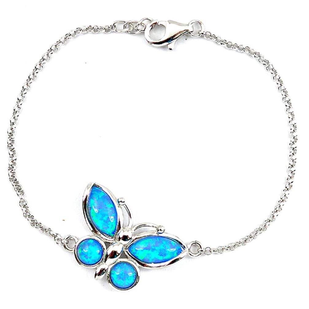 5.07cts blue australian opal (lab) 925 sterling silver bracelet jewelry a62087