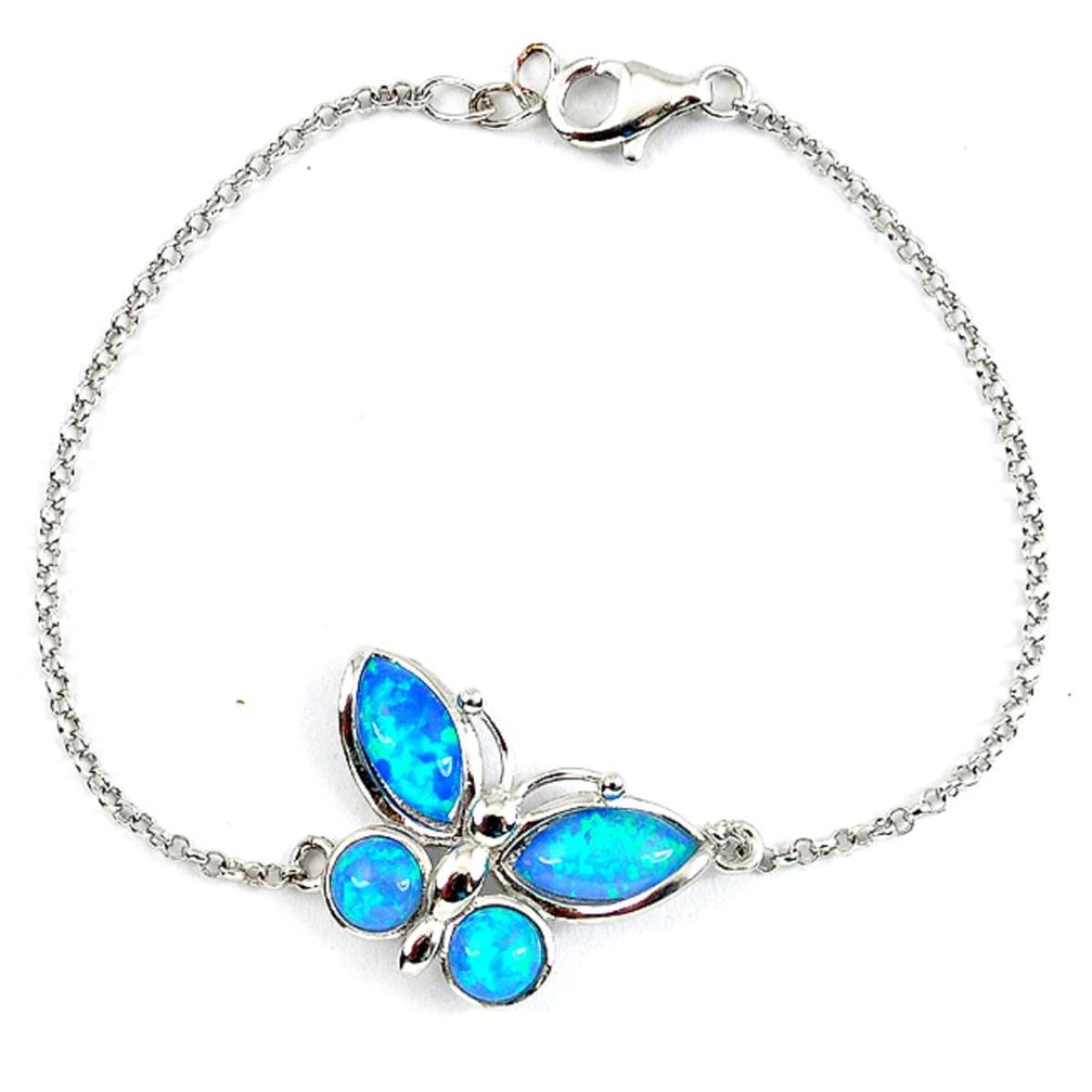 5.06cts blue australian opal (lab) 925 sterling silver bracelet jewelry a62089