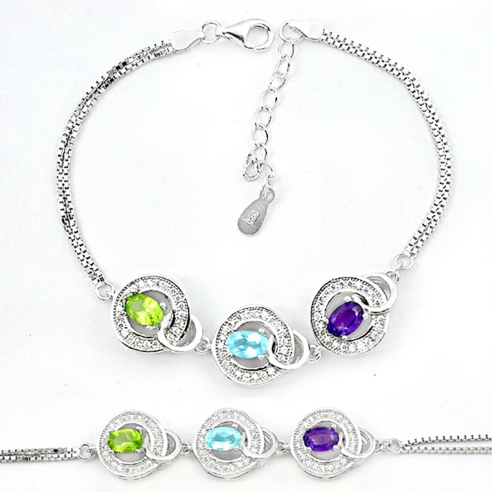 925 sterling silver natural blue topaz peridot tennis bracelet jewelry a62464