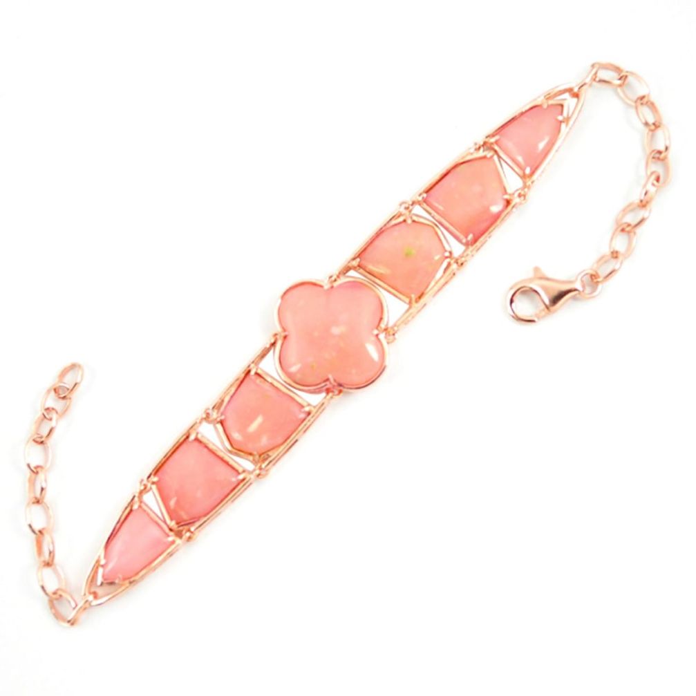 Natural pink opal 925 sterling silver 14k rose gold bracelet jewelry a68610