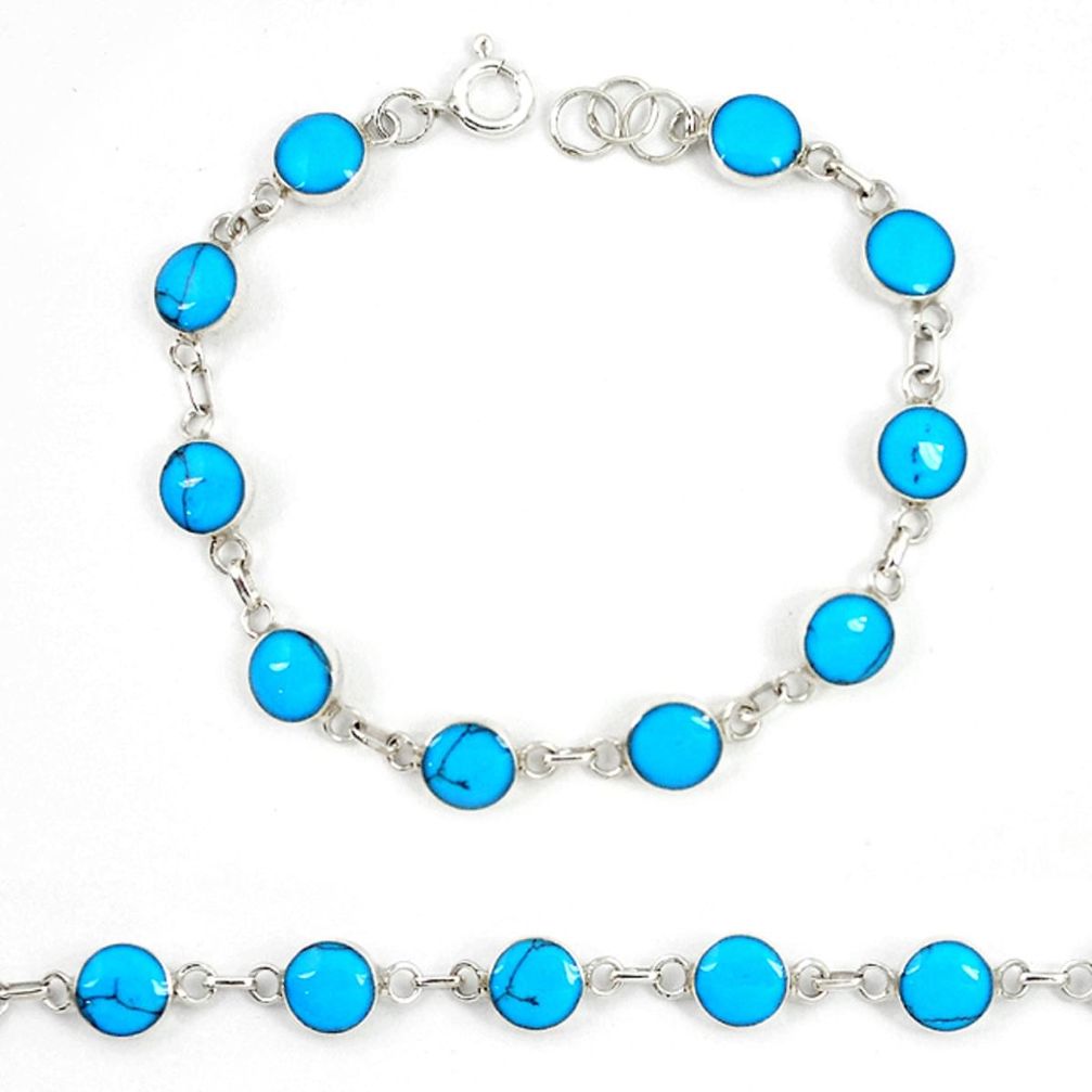 Fine blue turquoise enamel 925 sterling silver tennis bracelet jewelry a74465