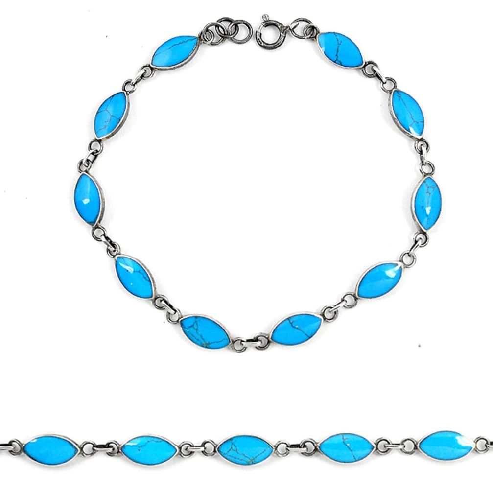 Fine blue turquoise enamel 925 sterling silver tennis bracelet jewelry a74467