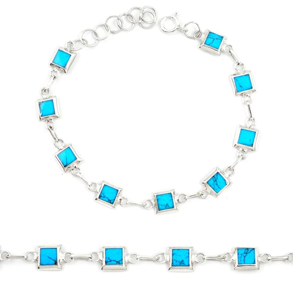 Fine blue turquoise enamel 925 sterling silver tennis bracelet jewelry a74468