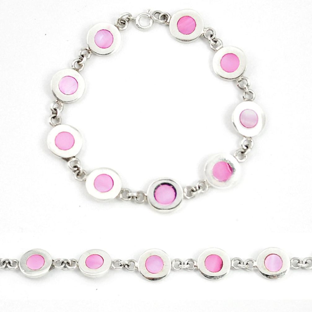 Pink pearl enamel 925 sterling silver tennis bracelet jewelry a74476