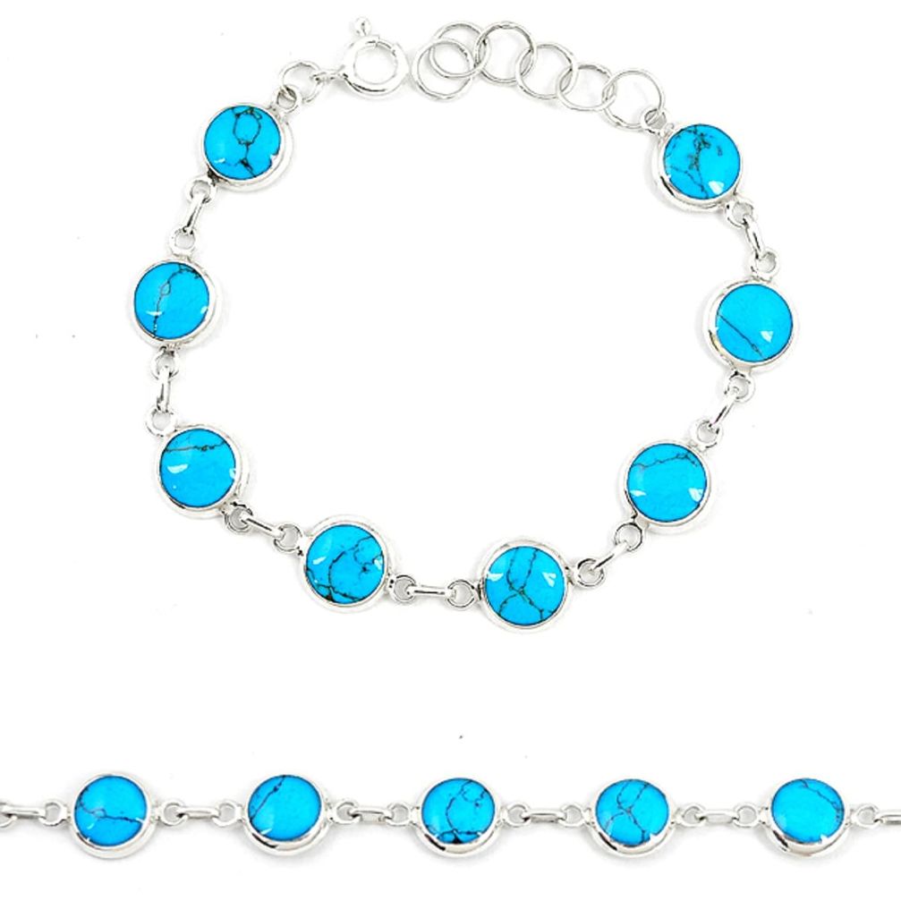Fine blue turquoise enamel 925 sterling silver tennis bracelet jewelry a74478