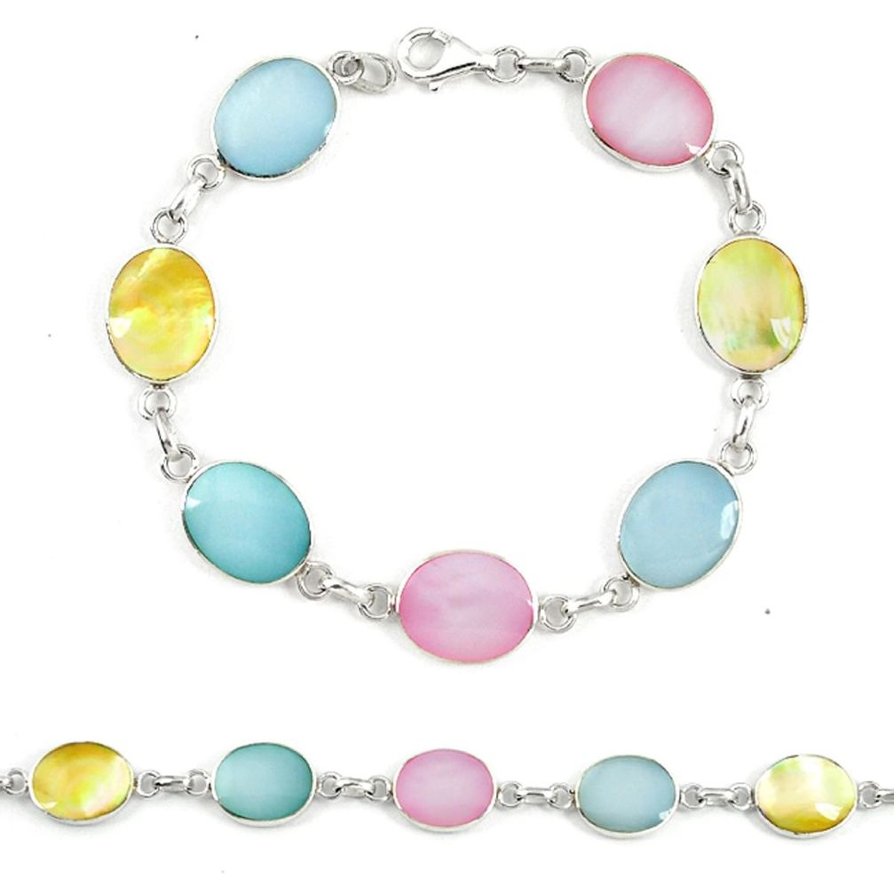 Multi color blister pearl enamel 925 sterling silver tennis bracelet a74493