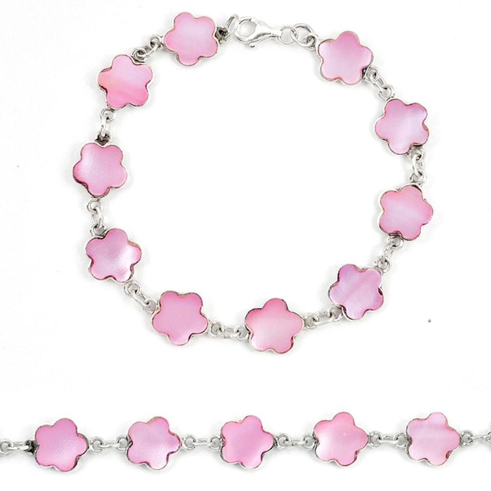 Pink pearl enamel 925 sterling silver tennis bracelet jewelry a74495