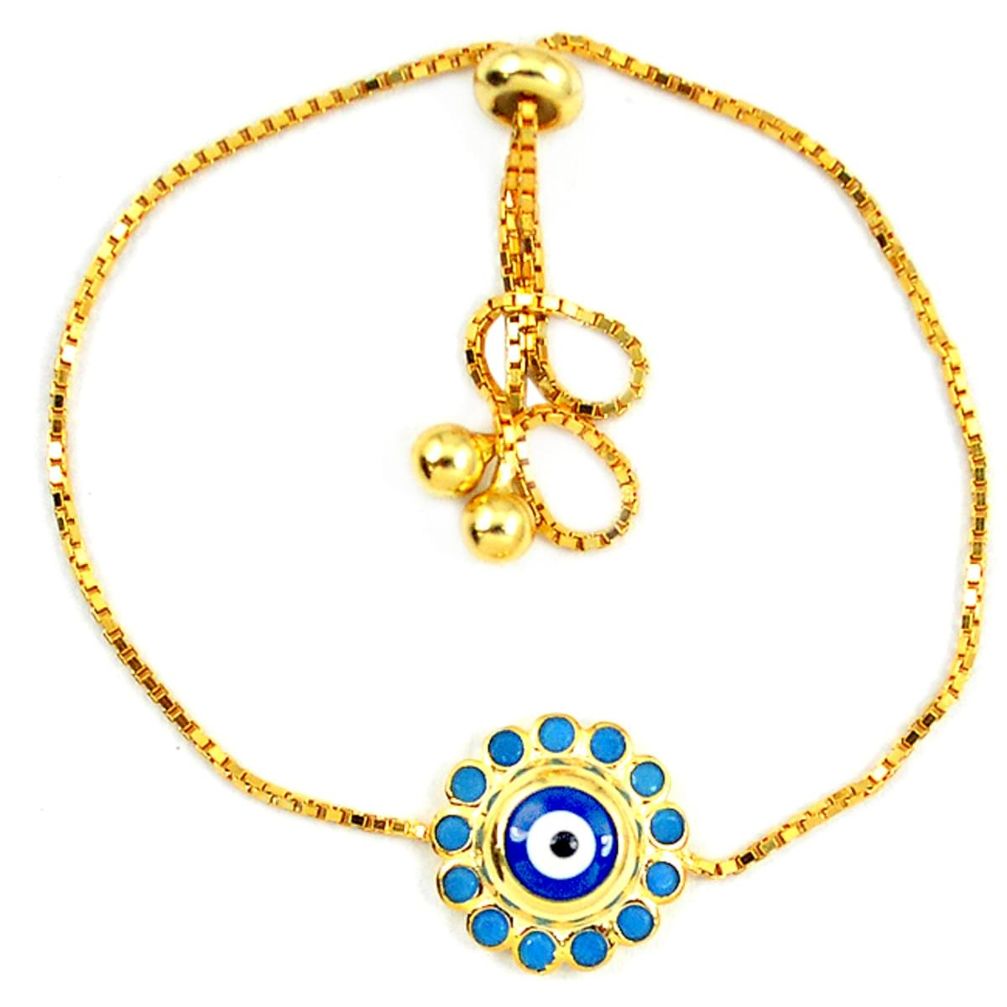 Blue evil eye talismans turquoise 925 silver 14k gold bracelet jewelry a74505