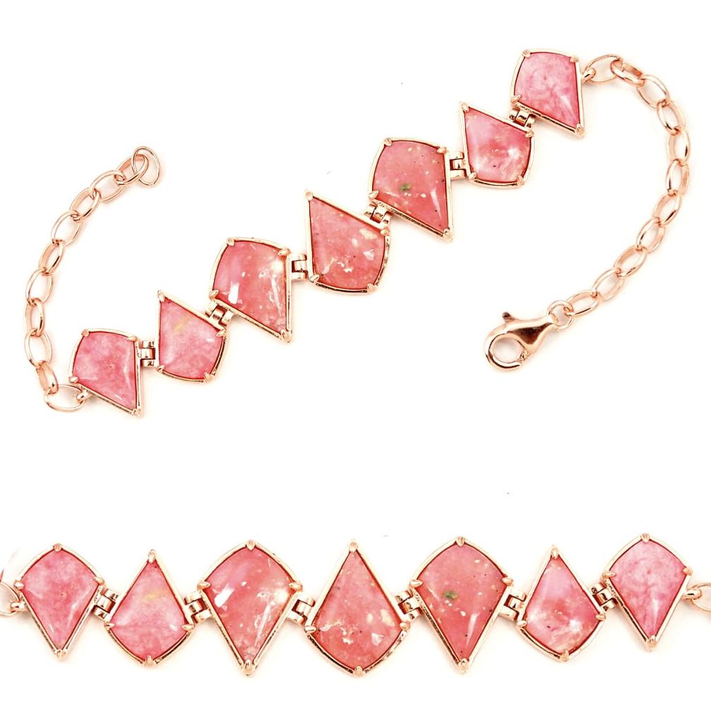 Natural pink opal 925 sterling silver 14k gold bracelet jewelry a76009