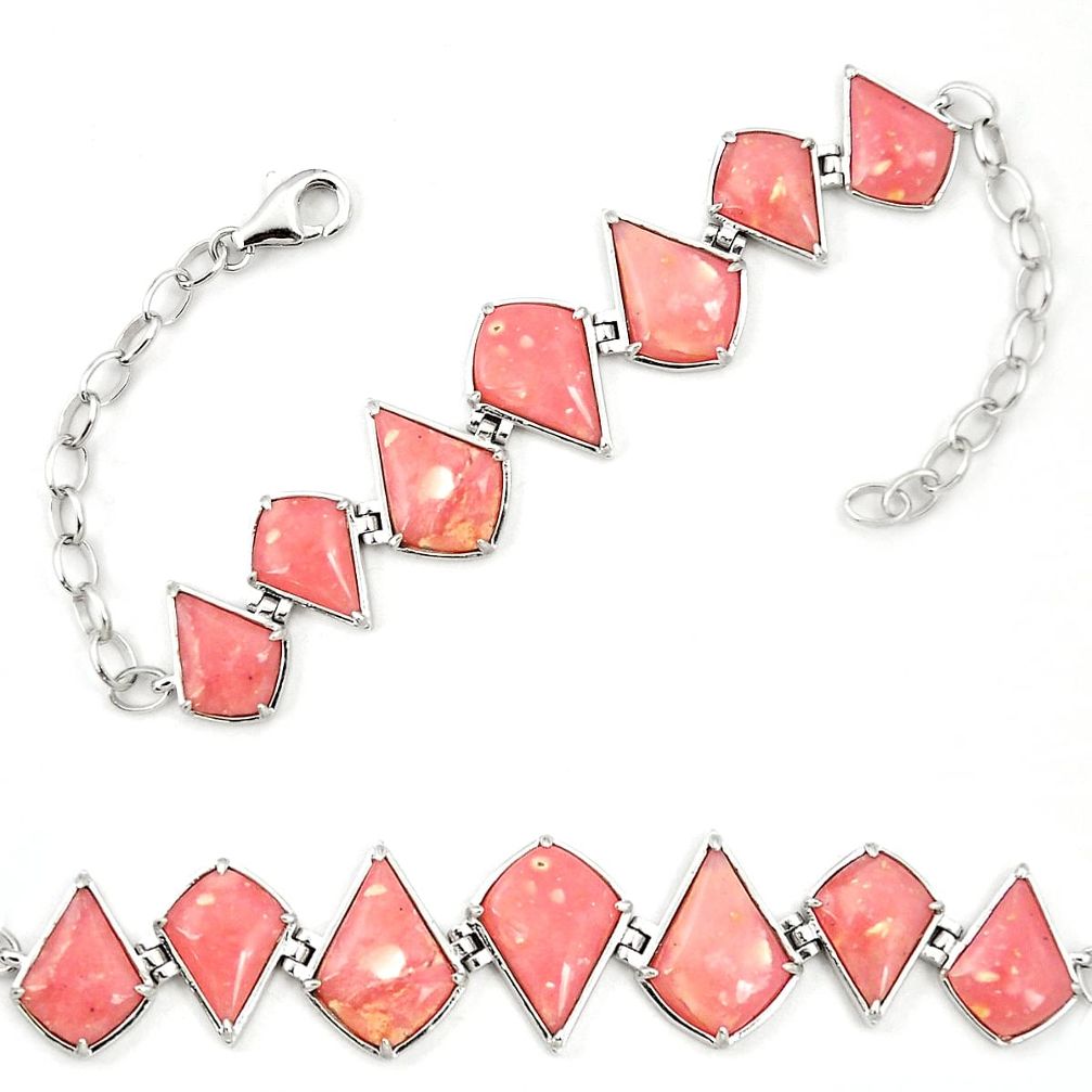 Natural pink opal 925 sterling silver bracelet jewelry a76010