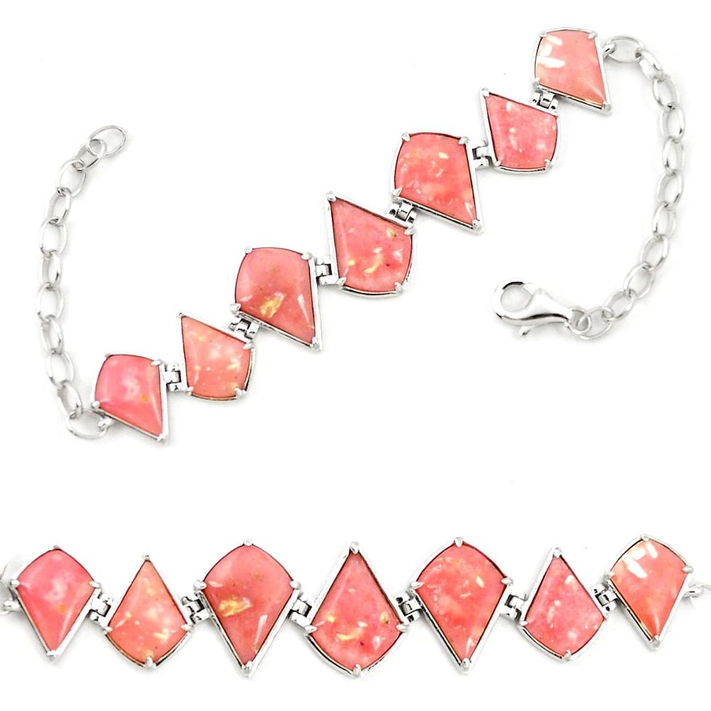 Natural pink opal 925 sterling silver bracelet jewelry a76013