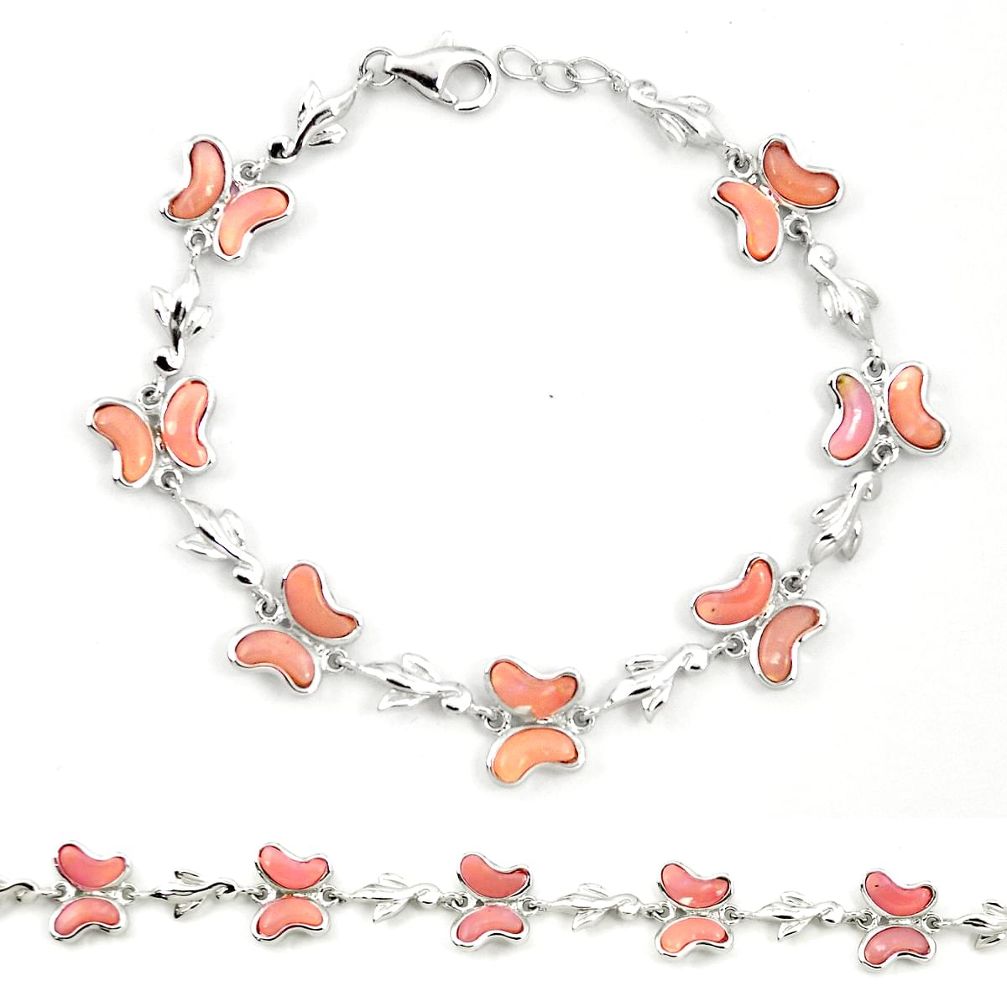 Natural pink opal fancy 925 sterling silver butterfly bracelet jewelry a76023