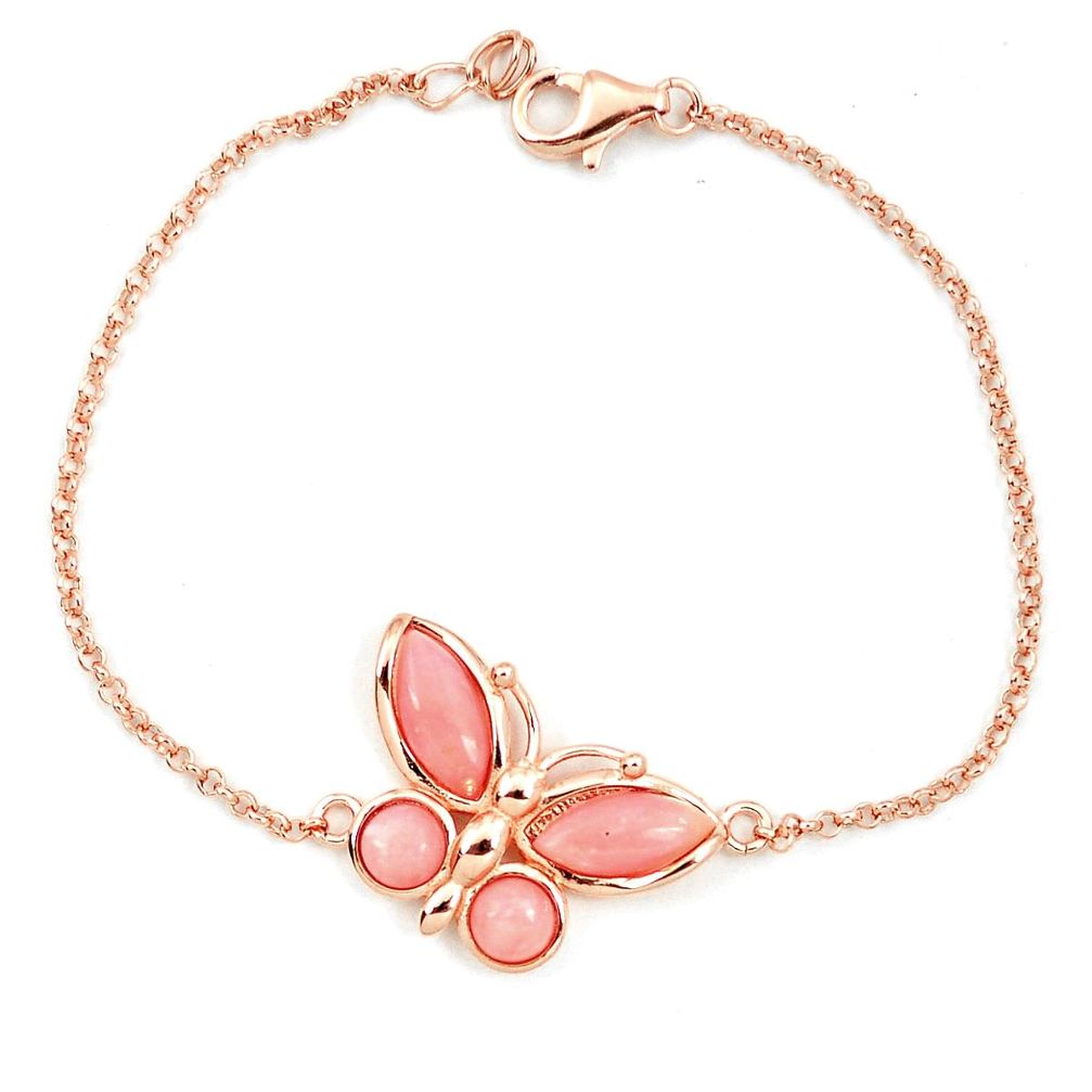 925 sterling silver natural pink opal 14k rose gold butterfly bracelet a76035