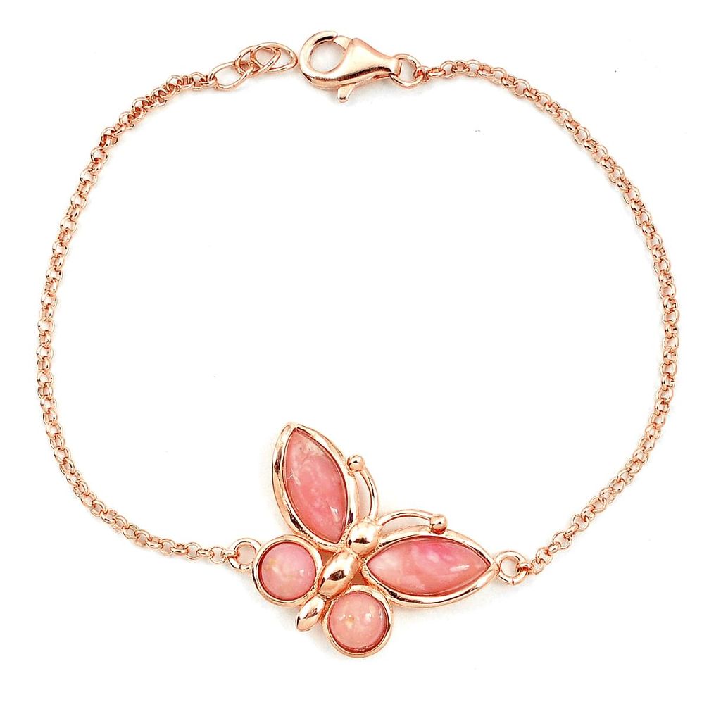 Natural pink opal 925 sterling silver 14k rose gold butterfly bracelet a76038