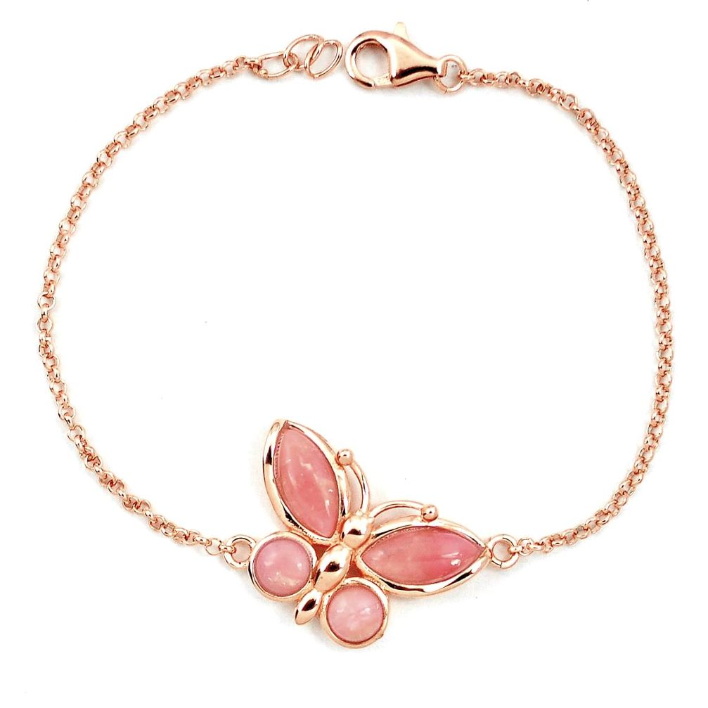 925 sterling silver natural pink opal 14k rose gold butterfly bracelet a76039