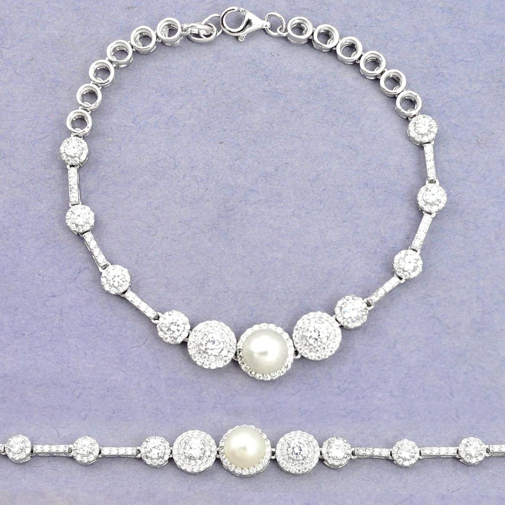 Natural white pearl topaz 925 sterling silver tennis bracelet jewelry a79633