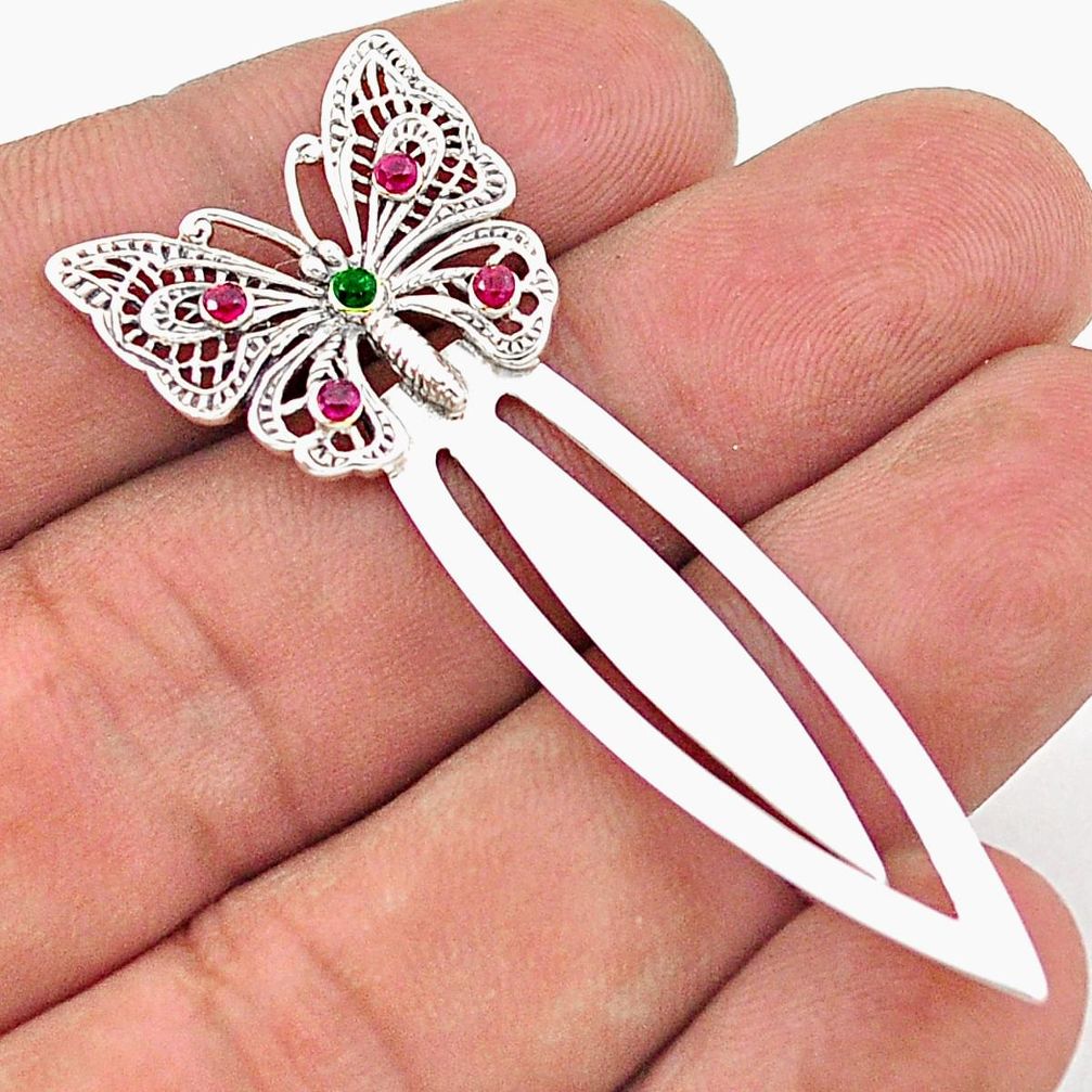 Vintage style ruby emerald 925 silver butterfly bookmark a82399