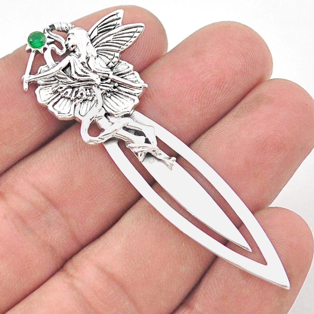 Vintage style emerald quartz 925 silver angel wings fairy bookmarks a82406