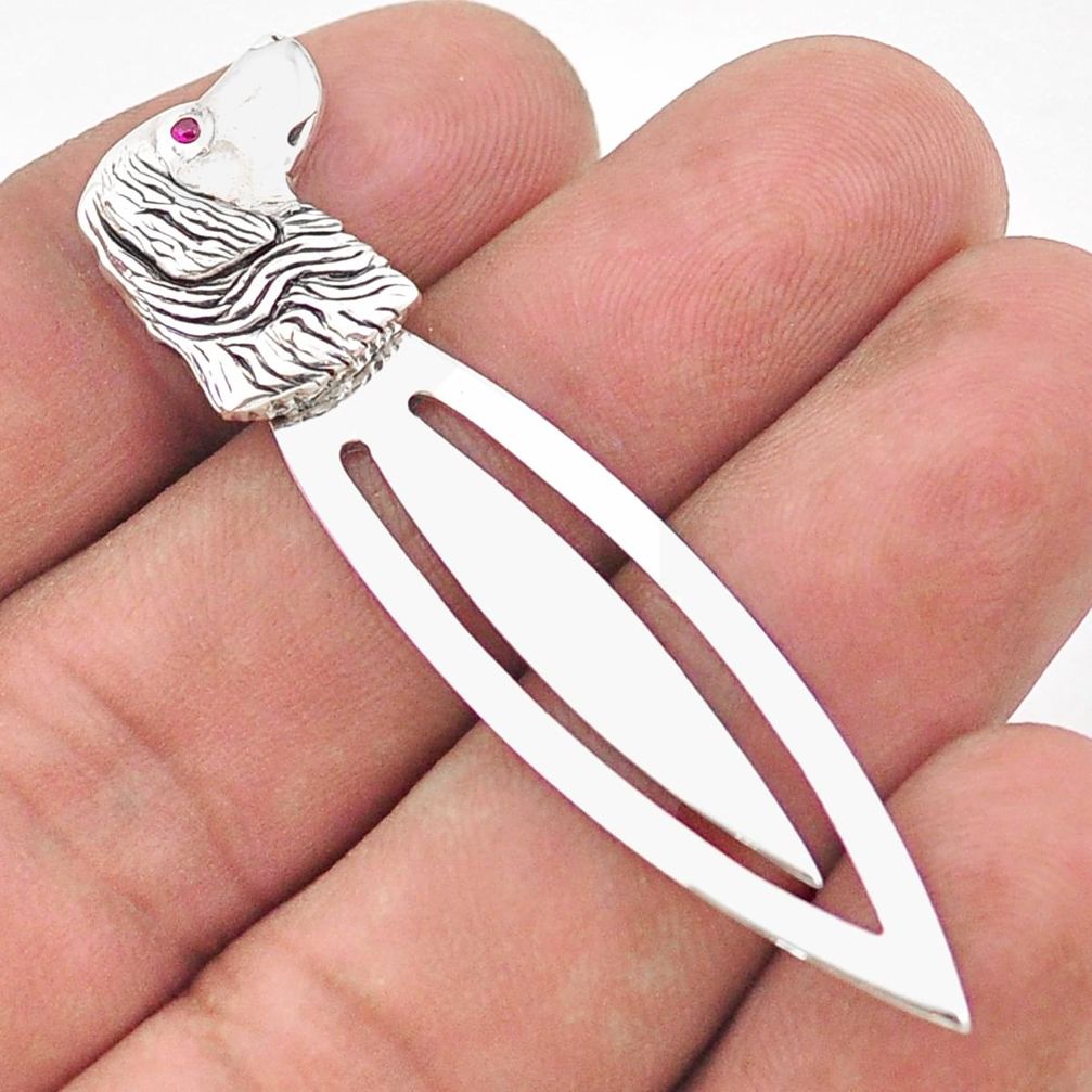 0.05cts red ruby quartz 925 sterling silver bookmarks vintage style dog a82416