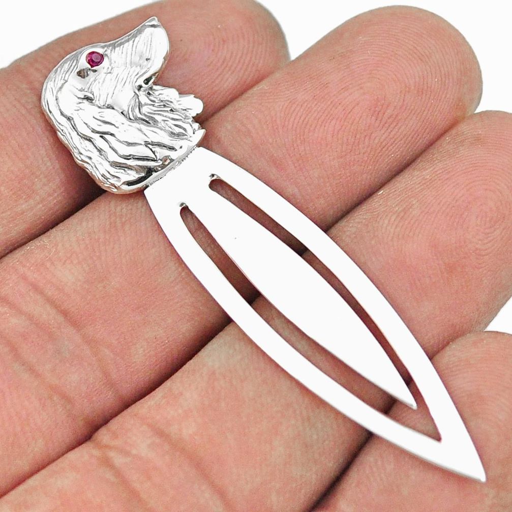 Vintage style dog red ruby quartz 925 sterling silver bookmarks jewelry a82453