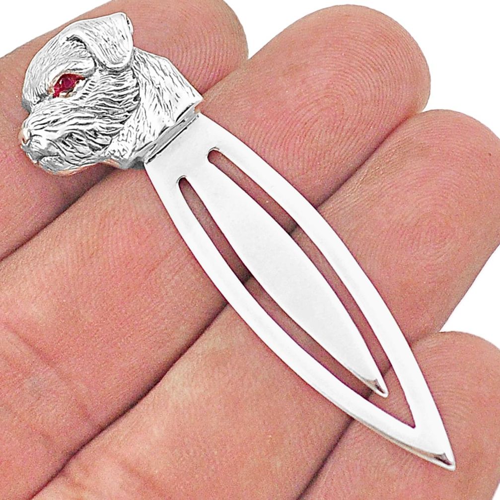 Vintage style dog red ruby quartz 925 sterling silver bookmark jewelry a82481