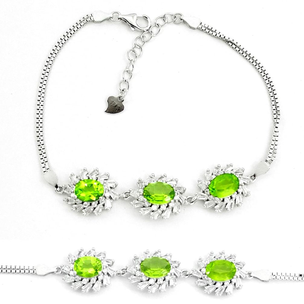 12.72cts natural green peridot topaz 925 sterling silver tennis bracelet a87764