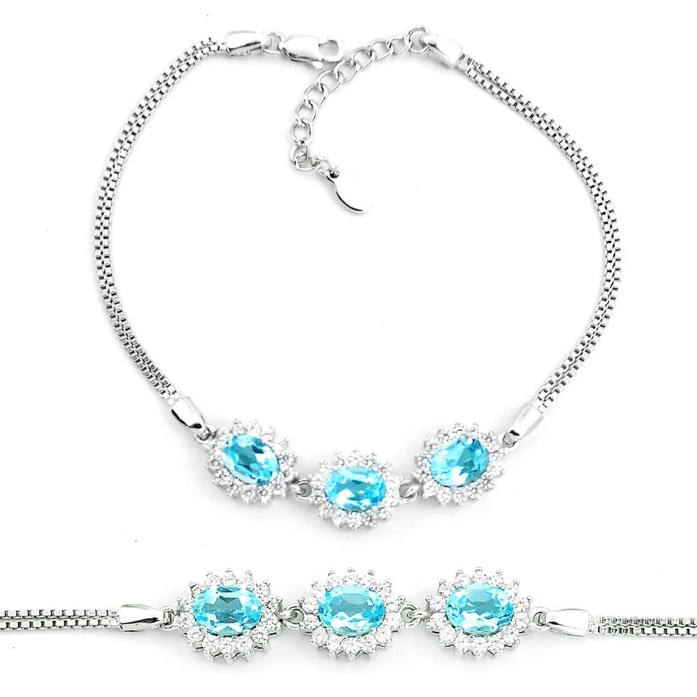 10.74cts natural blue topaz topaz 925 sterling silver tennis bracelet a87768