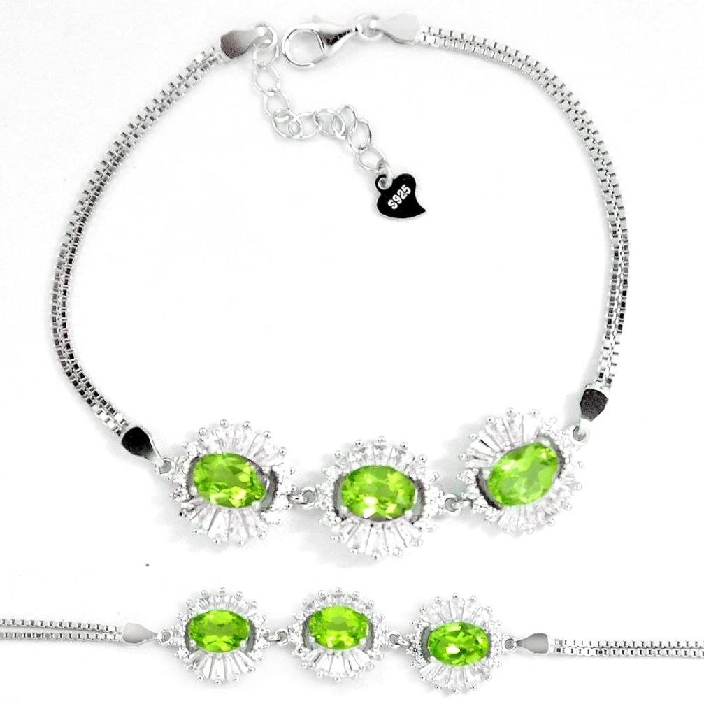 10.43cts natural green peridot white topaz 925 sterling silver bracelet a87823