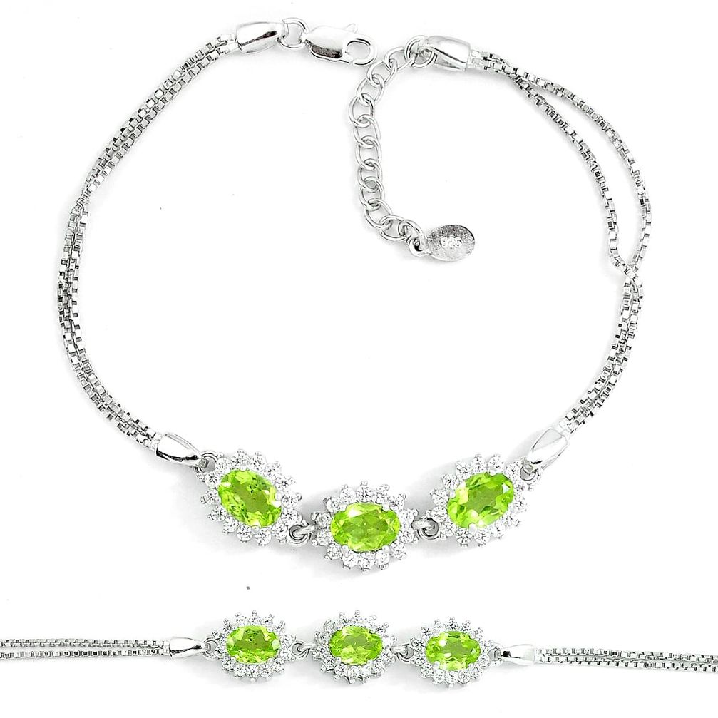 925 sterling silver 7.38cts natural green peridot white topaz bracelet a87851