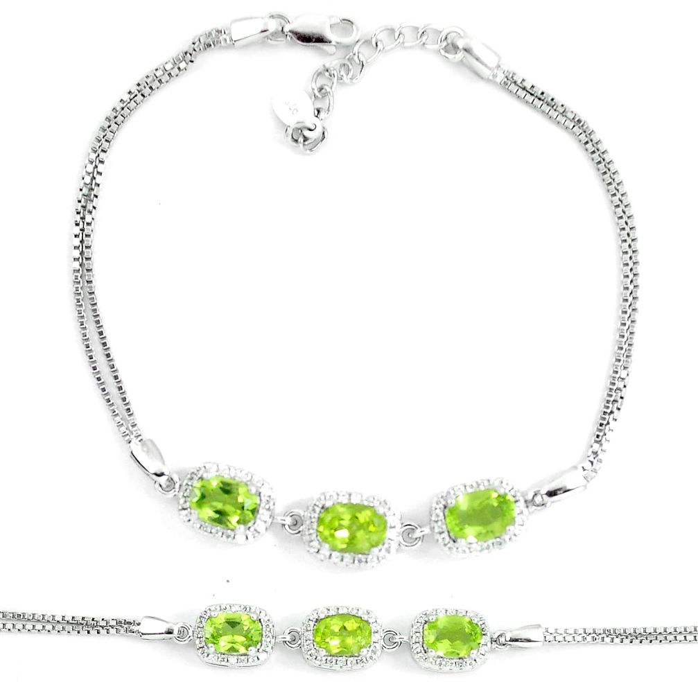 7.62cts natural green peridot white topaz 925 silver bracelet jewelry a87852