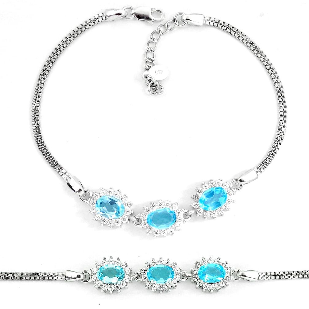 7.37cts natural blue topaz white topaz 925 sterling silver bracelet a87854