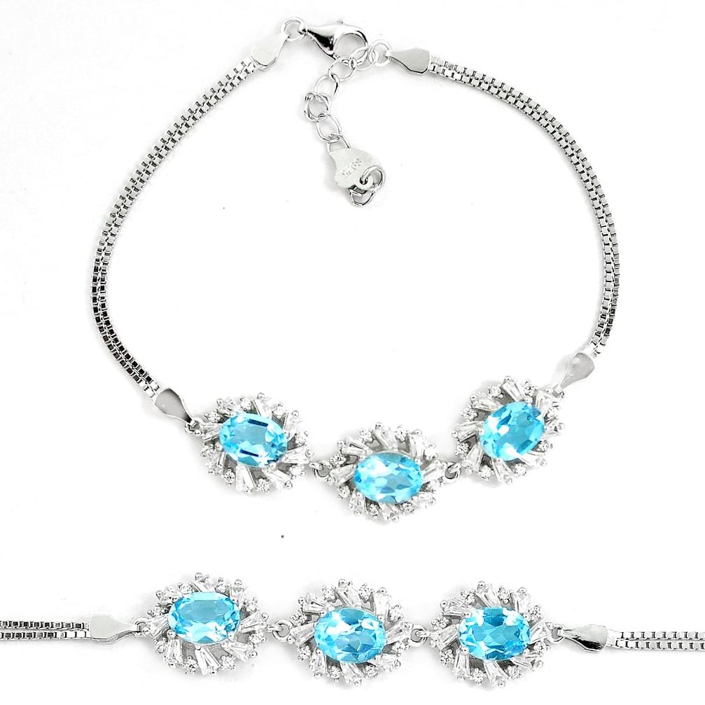 925 sterling silver 9.71cts natural blue topaz white topaz bracelet a87856