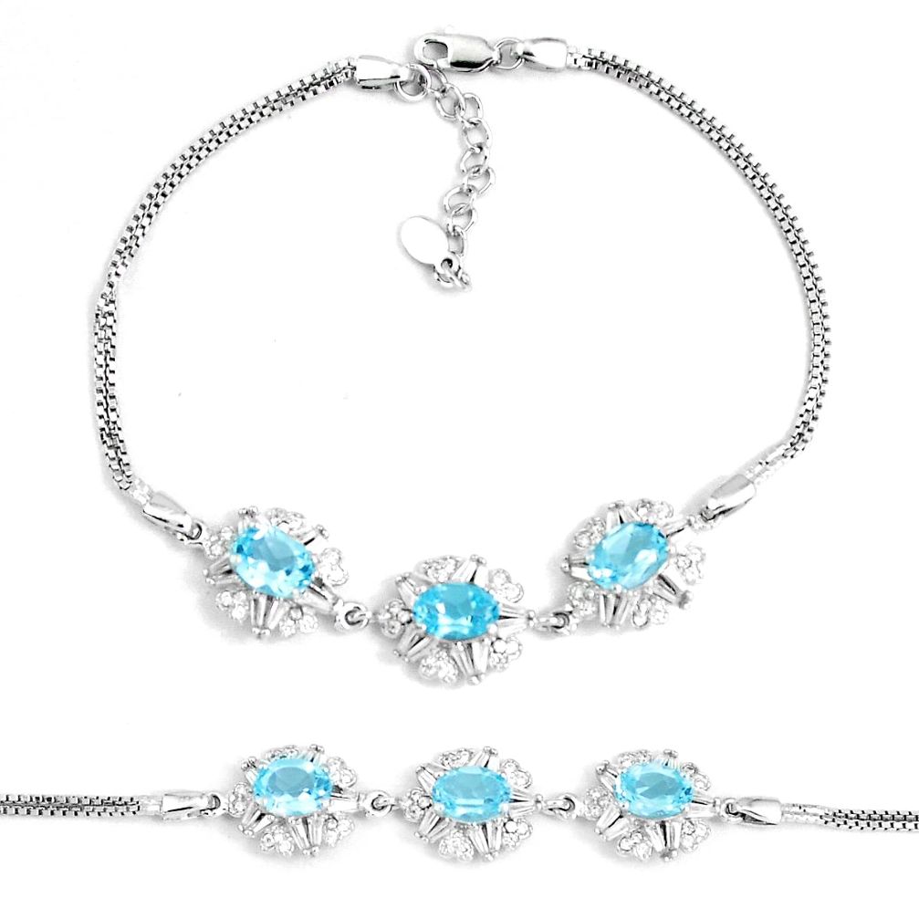 11.01cts natural blue topaz oval topaz 925 silver tennis bracelet jewelry a92348